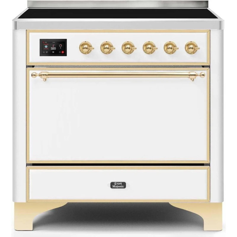 Cuisinière à induction sur pieds 36 po Majestic Ii, White/Brass