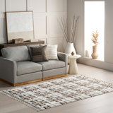 Crimson High-Low Plaid Tasseled Area Rug