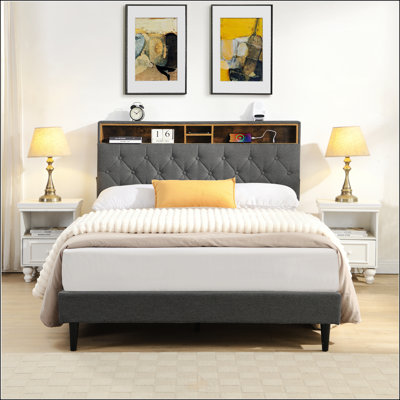 Base de lit tapissier grand format avec tête de lit moderne en tissu capitonné