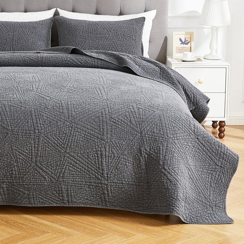 Ensemble de courtepointe Triangles, Lit simple, Gris anthracite