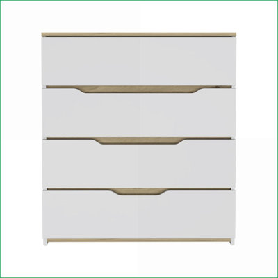 Commodes | Commode 4 tiroirs Zoe, plateau supérieur blanc / chêne clair | Multicolore | Panneau de particules