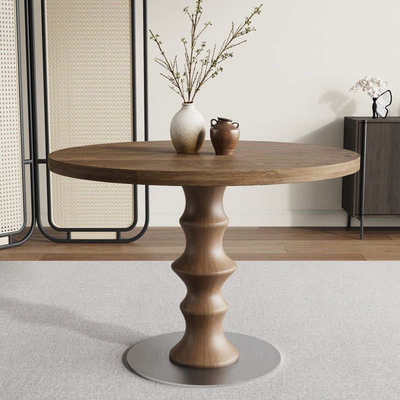 Table de bistro ronde en bois massif de style milieu du siècle, H 29,53 po x l 39,37 po x P 39,37 po