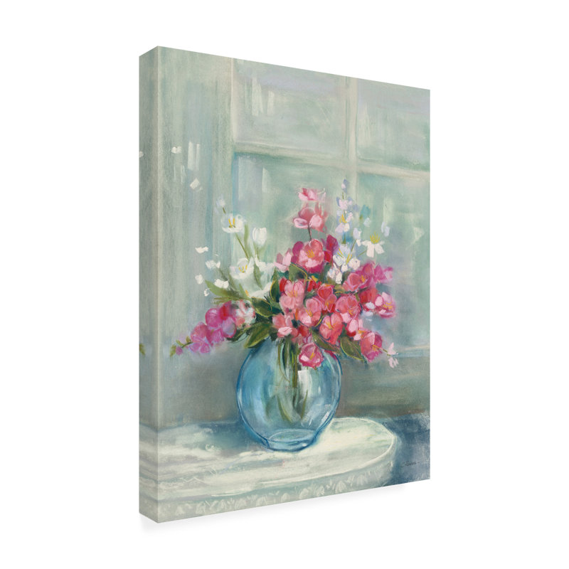 Spring Bouquet Floral Canvas Print in Blue and Pink