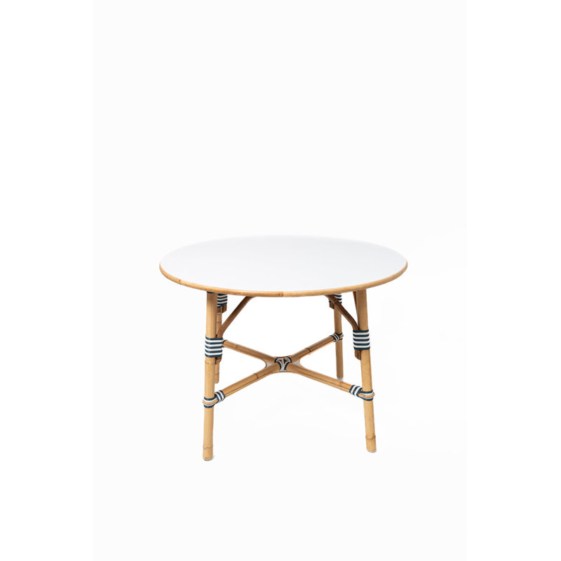 Kids Rattan Bistro Table – Round French Style Indoor Outdoor Play & Dining Table, White/Blue