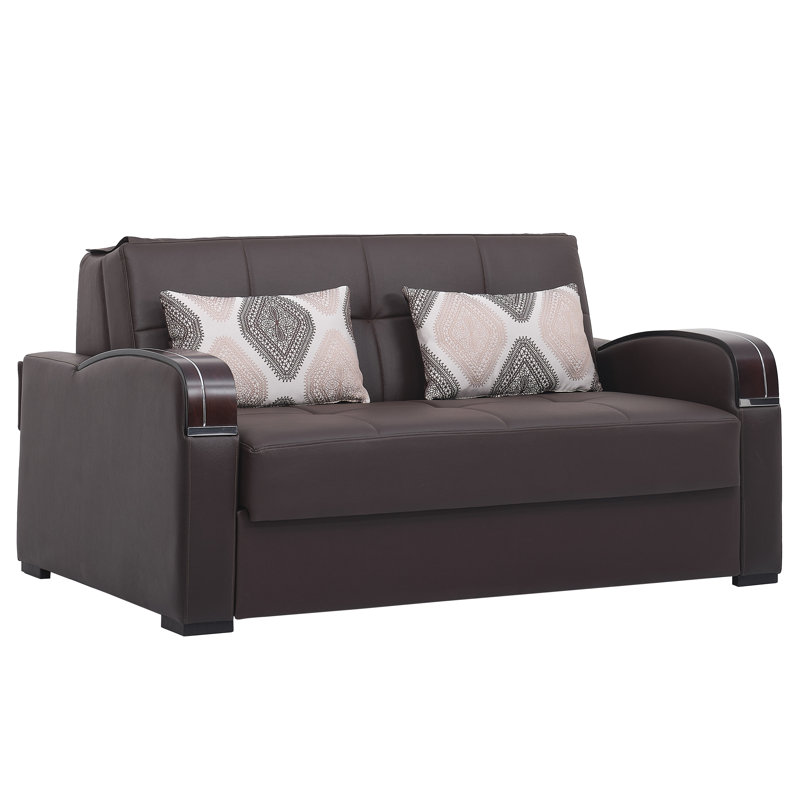 Northerly 67 in. Vegan Leather 2-Seater 3-in-1 Sleeper Loveseat Sofa Bed with Storage, Brown Faux Leather, Dark Brown