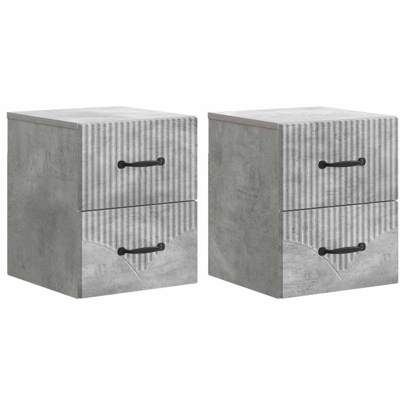 34.5cm W Manufactured Wood Bedside Table, Concrete Grey