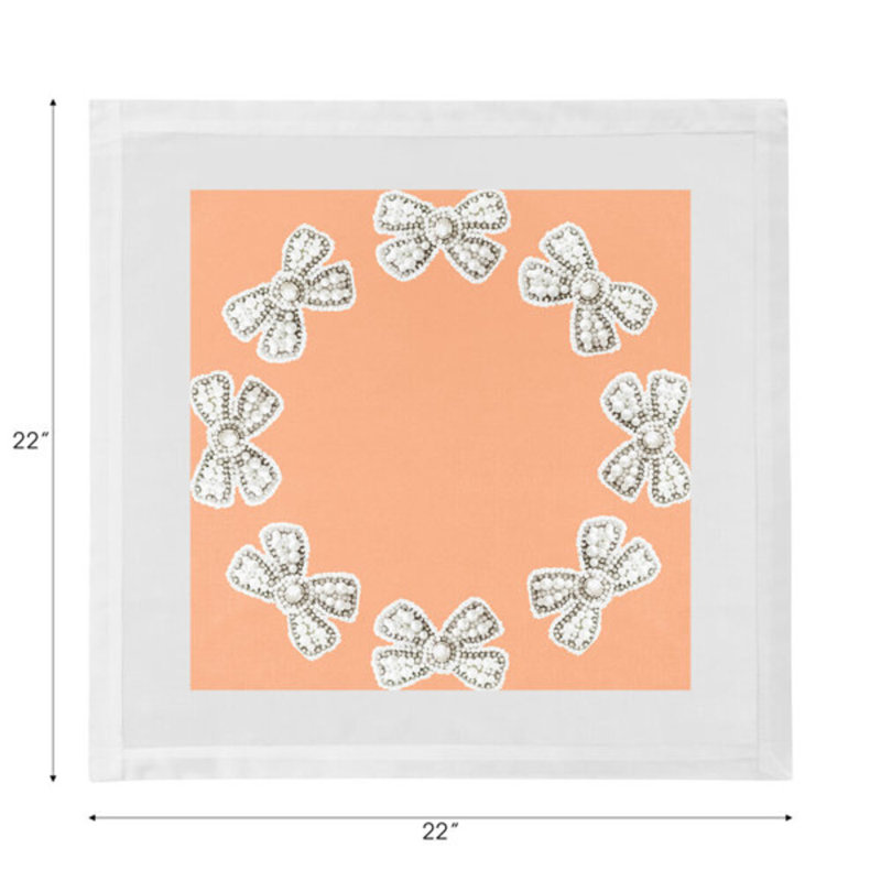 Pearl Bow Cotton Blend Square Napkins, Peach