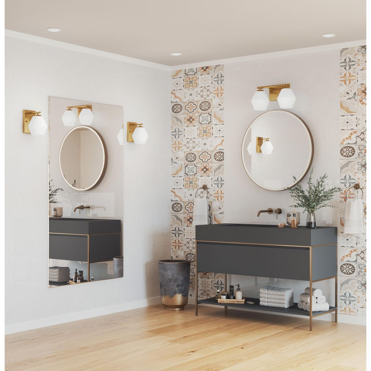 Audryna 2 Light Frosted Dimmable Vanity Light, Brushed Gold