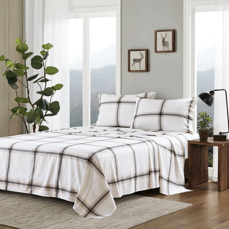 Drap-housse 100% coton flanelle brun clair 3 pièces brossé pour une sensation douce et confortable