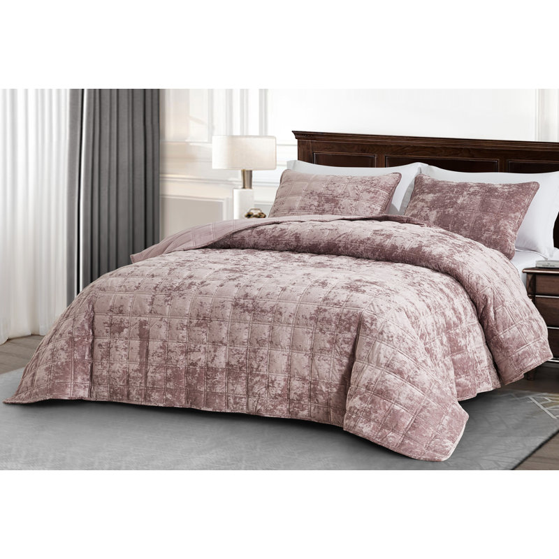 Velvet Quilt, King Quilt + 2 King Shams, Dusty Pink
