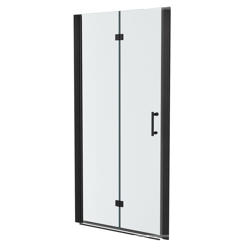 Porte de douche pliante sans cadre avec verre trempé l 32 po x H 72 po, Noir mat