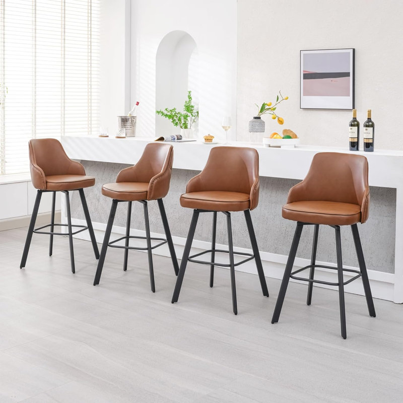 Tabouret de bar pivotant en cuir avec dossier haut (ensemble de 4), Brun, 4, Tabouret de bar (siège d'une hauteur de 30 po)