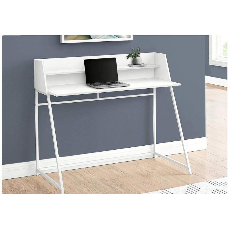 Bureau d'ordinateur, bureau personnel, ordinateur portable, tablettes de rangement, l 48 po, travail, stratifié blanc, métal blanc, contemporain, moderne