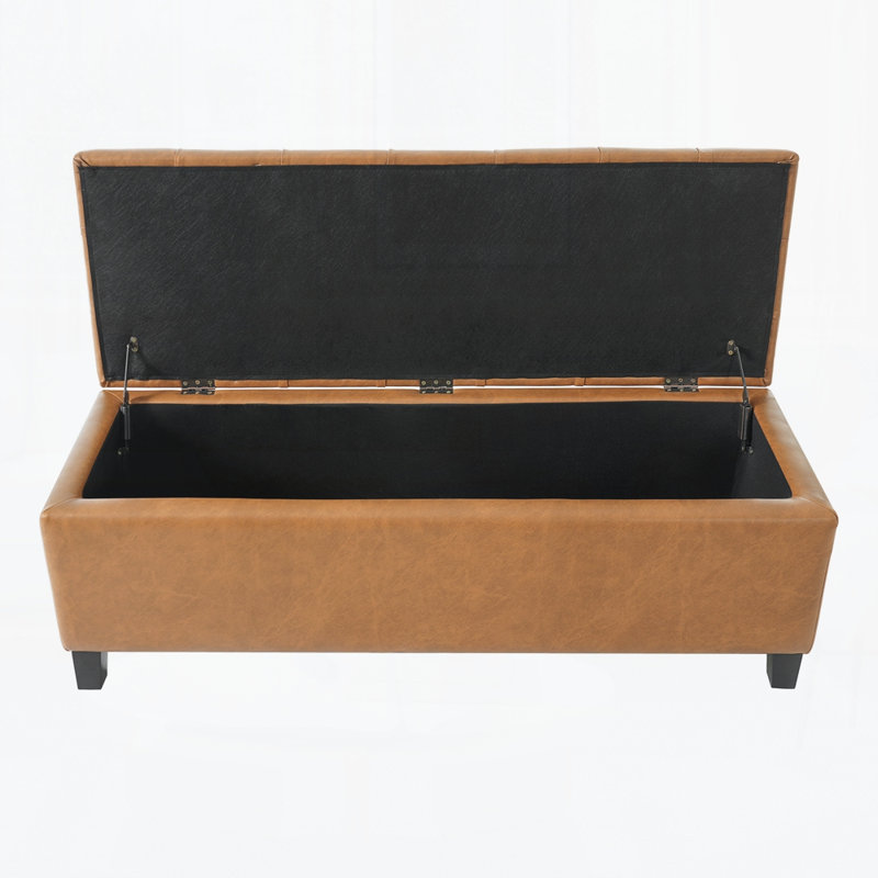 Ottoman Bench With Storage,Rubber Wood Legs, Brown