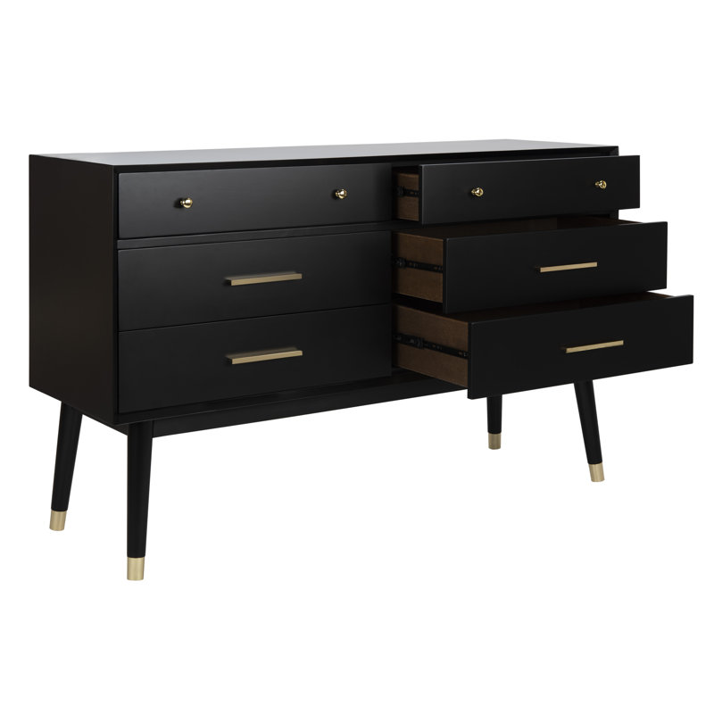 Commode double 6 tiroirs Samuel, Noir/laiton
