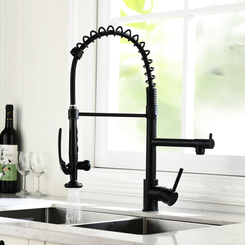 Black And Nickel Kitchen Faucet With Pull Down - Single Handle, Hot Cold Flow, Corrosion , Modern Sink Supply, Stain Tap