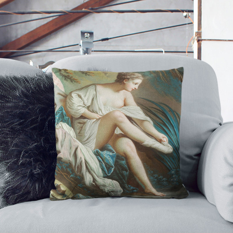 Nymph Bathing Square Throw Cushion, 55cm H x 55cm W x 20cm D, White