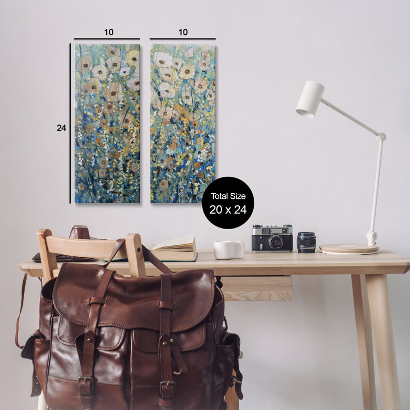 «Sunny Field of Flowers», ensemble d'art mural sur toile 2 pièces, design par Tim Ottoole, H 10 po x l 48 po
