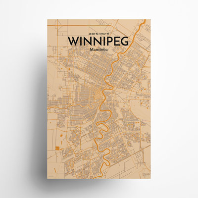 Winnipeg, carte de la ville, impression rétro