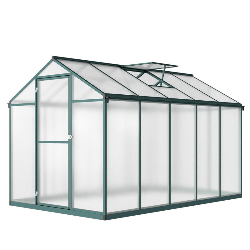 Green 6x10 FT Polycarbonate and Aluminum Outdoor Greenhouse
