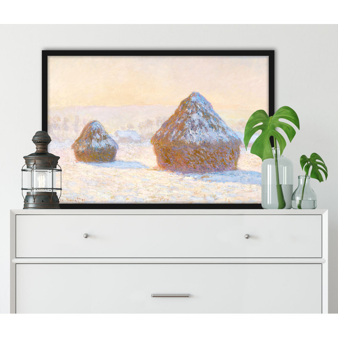 Gerahmter Kunstdruck Haystack Snow Effect von Claude Monet