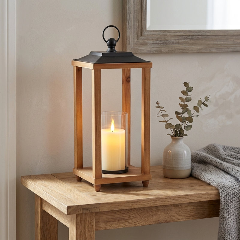 Lanterne latérale en bois et métal Vivora - grande, H 20,5 po x l 8 po x P 8 po