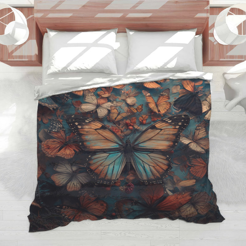 Colourful Butterflies On Flowers Comforter, Twin