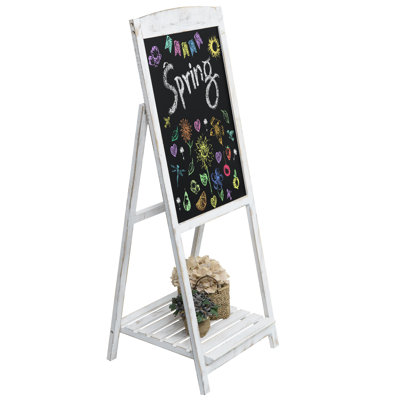  Standing A-Frame Wood Chalkboard Sign w/ Display Shelf