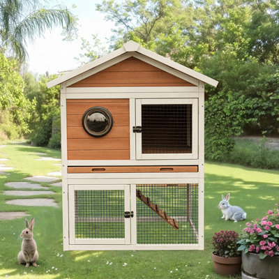 Premium Wooden Rabbit Hutch, Weatherproof Outdoor Bunny House with Run & Pull-Out Tray, Spacious Pet Habitat for Small Animals
