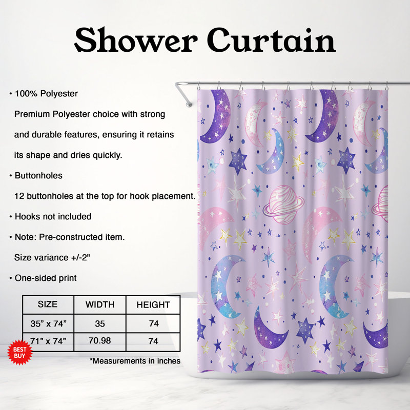 Rideau de douche 1 pièce Subtle Planet Motifs, H 74 po x l 71 po