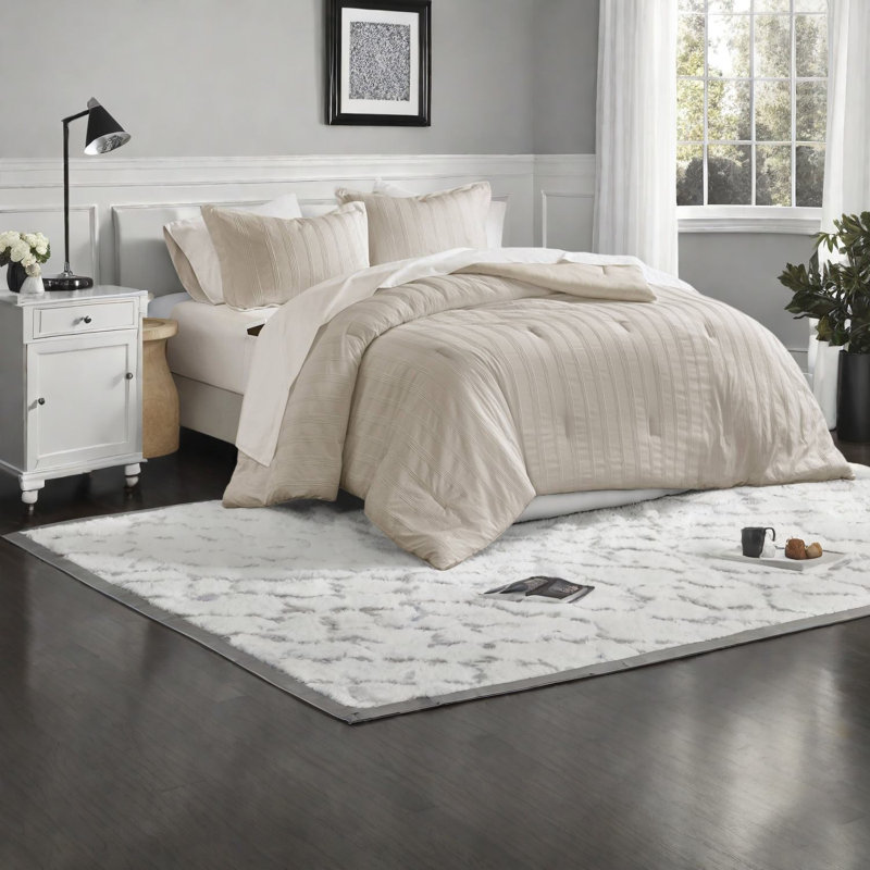 Ensembles de literie pour très grand lit luxueux, polyester tissé à rayures neutres, style minimaliste pour la maison