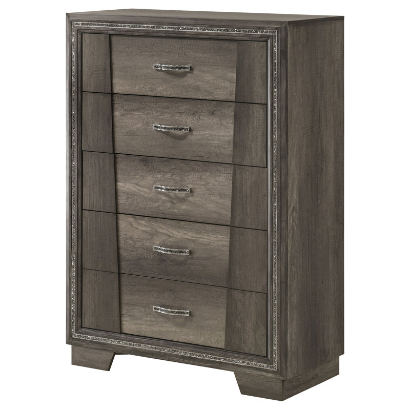 Commode de chambre à 5 tiroirs Geonna Gris