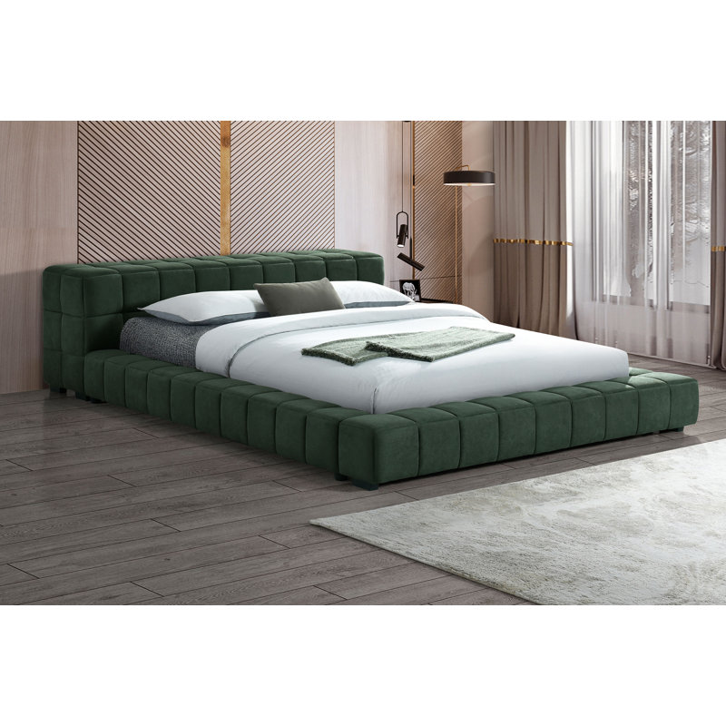 Lit plateforme tapissier Chenoweth, Très grand, Vert
