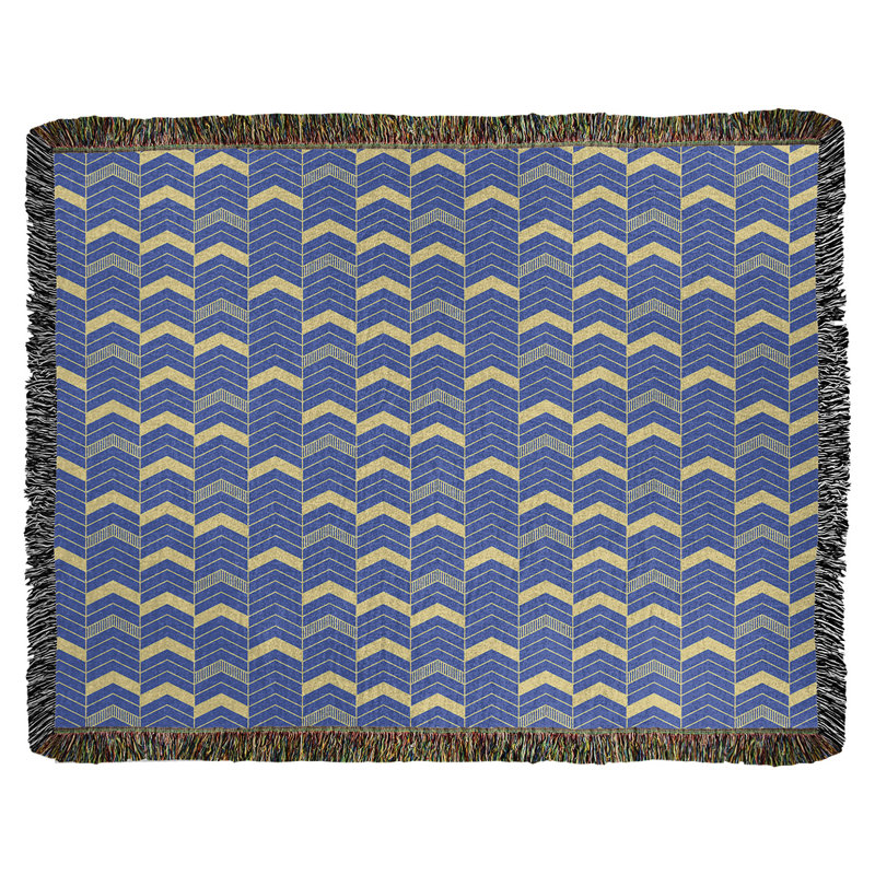 Couverture en coton tissé Rhonda, l 50 po x L 60 po, Bleu / Jaune