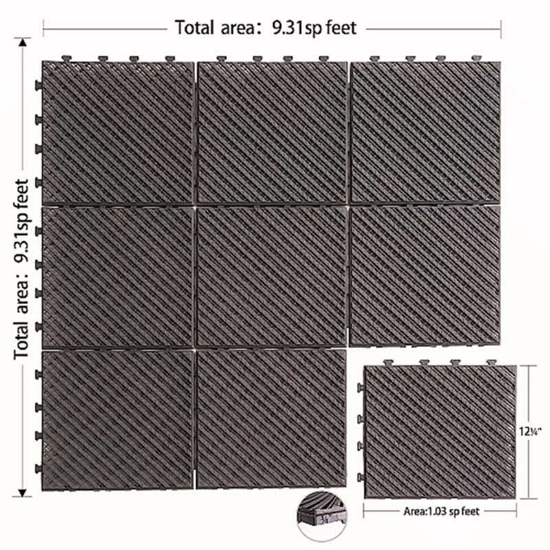 Carreaux de terrasse à emboîtement de patio, tuiles de terrasse carrées composites de 12 po x 12 po, carrelage extérieur rayé en plastique pour cour de porche de balcon toutes saisons (paquet de 36)
