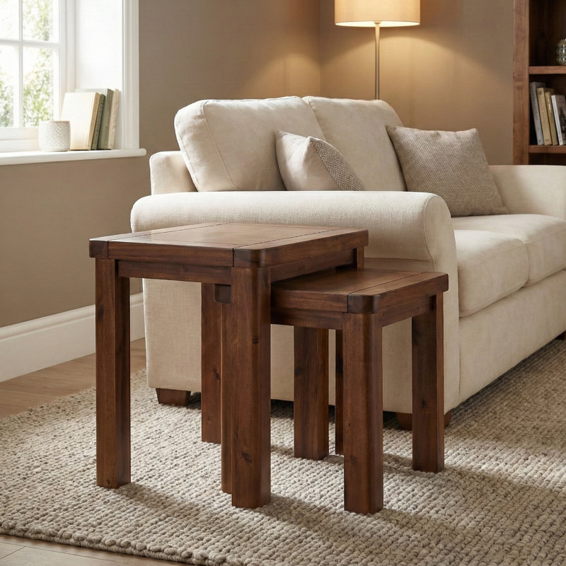Oruada Solid Wood Nesting Tables, Dark Brown