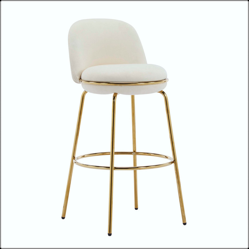 Tabouret de bar rembourré en métal - Structure à finition dorée avec tissu beige, Beige