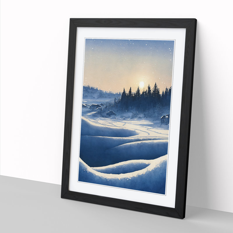 Watercolour Winter Forest Vol.3 - Single Picture Frame Print, Black, 64cm H x 46cm W x 2cm D