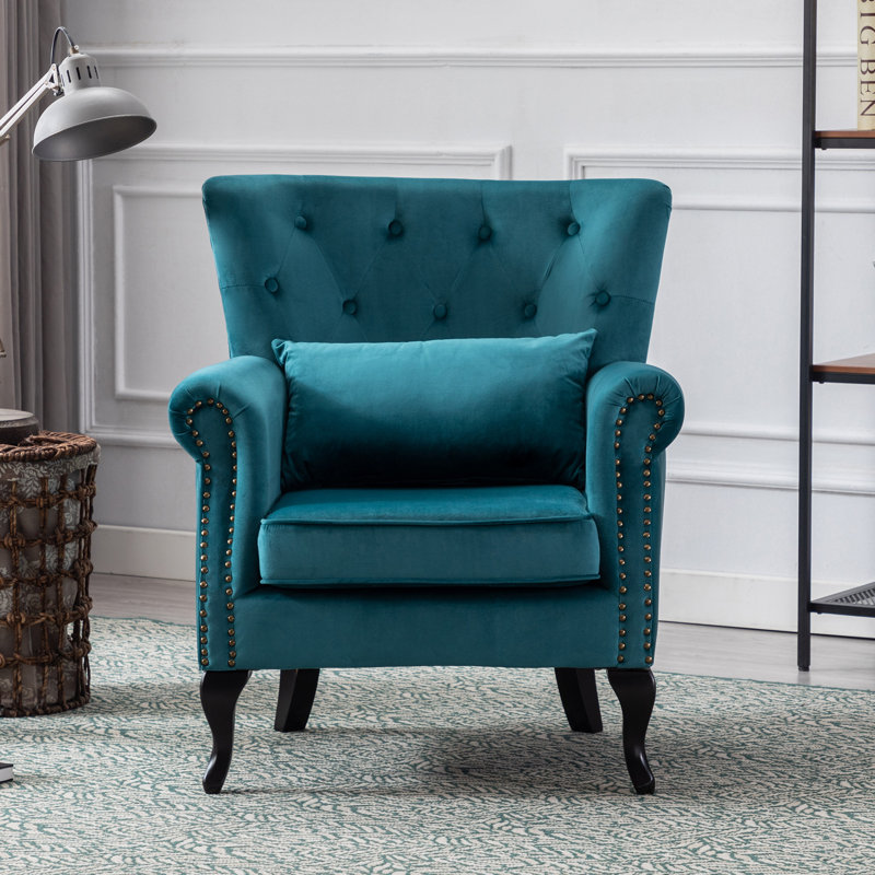 Fauteuil à oreilles large de 31,5 po Kimmie, Velours sarcelle