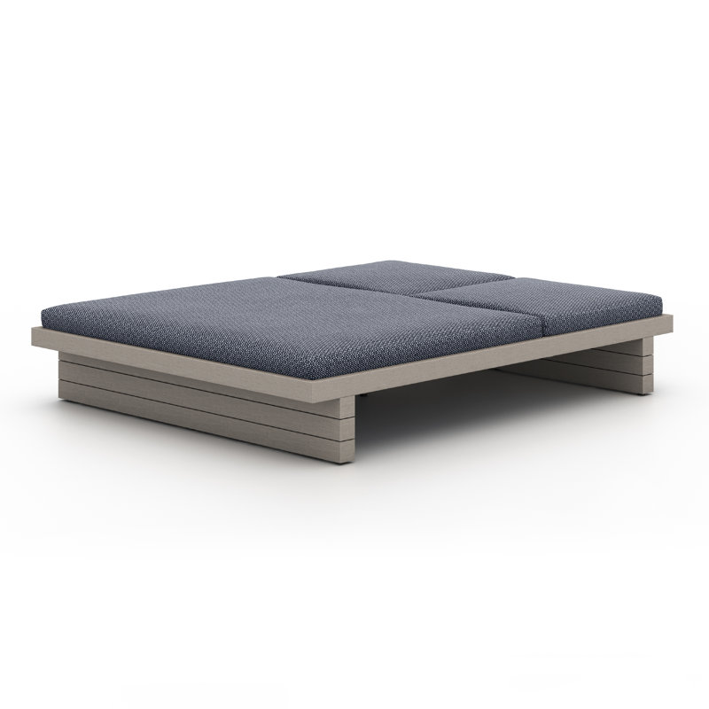 Leroy Outdoor Teak Chaise Lounge, Weathered Gray, Stone Gray