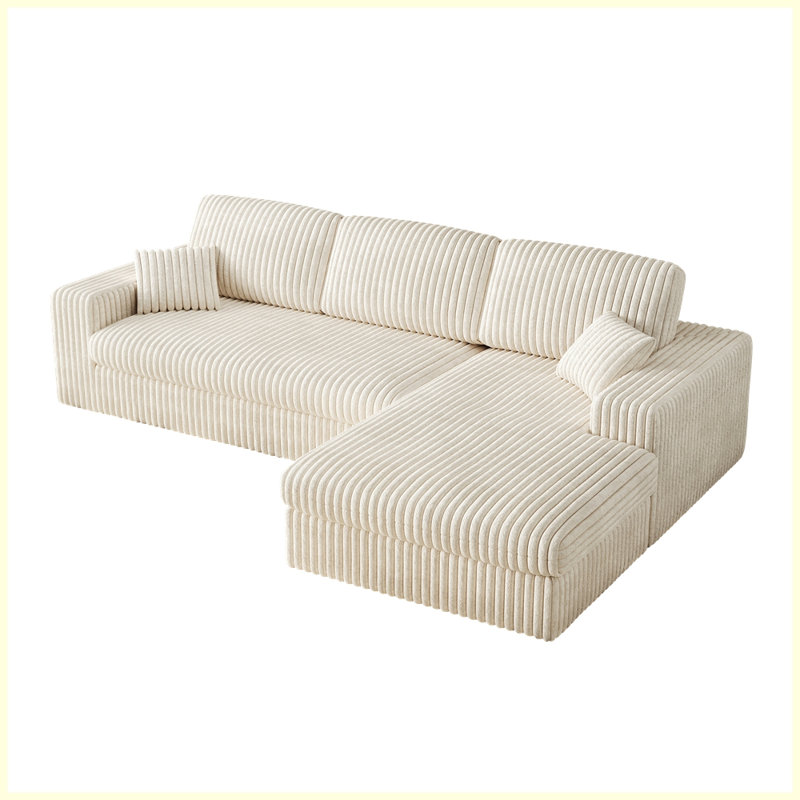 Modern Modular 2-in-1 Sofa with Three Cushion and Two Throw Pillows, Beige