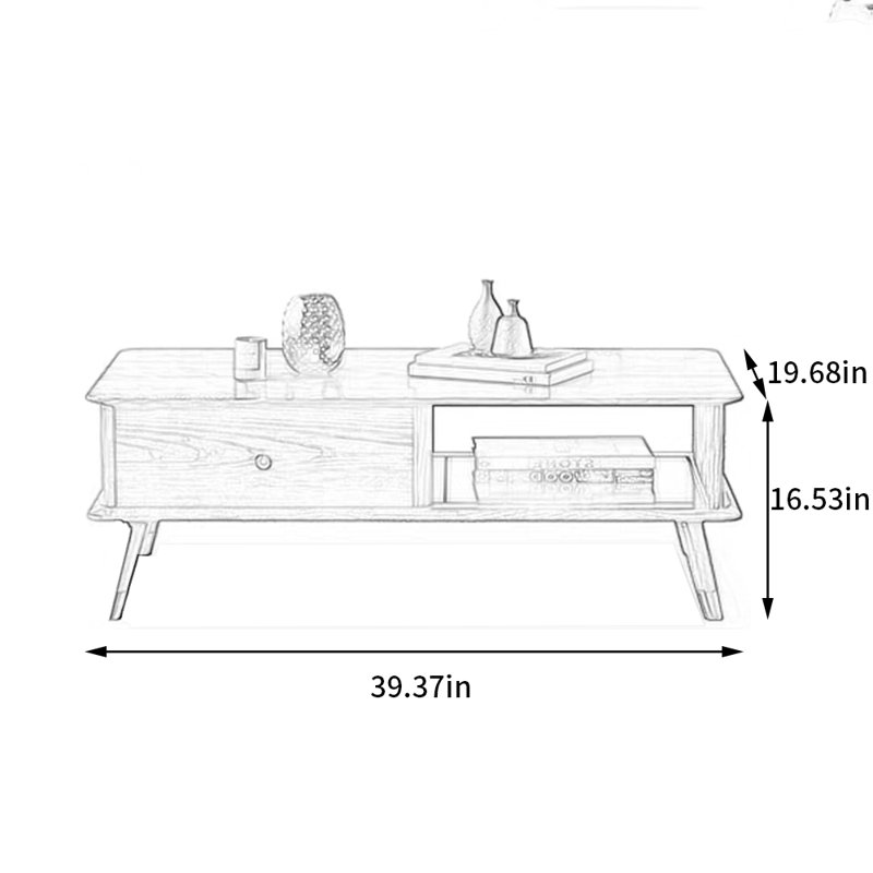 Table basse moderne et simple nordique, H 16,53 po x l 39,37 po x P 19,68 po