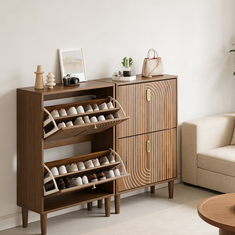16-20 Pairs Shoe Cabinet with Flip-Down Drawers,Freestanding Entryway Slim Shoe Storage Organizer