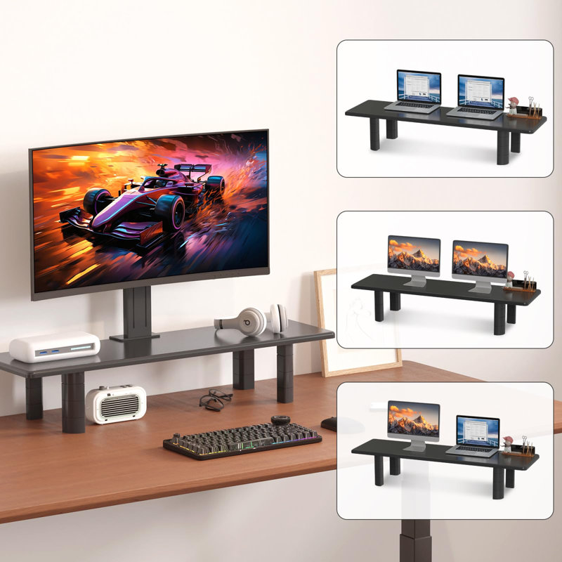 Dual Monitor Stand Riser, 32.28Inch Large Monitor Stands For 2 Monitors, Computer Monitor Stand, Wooden Desktop Oraganizer Shelf For Office Desk Computer,TV,Laptop