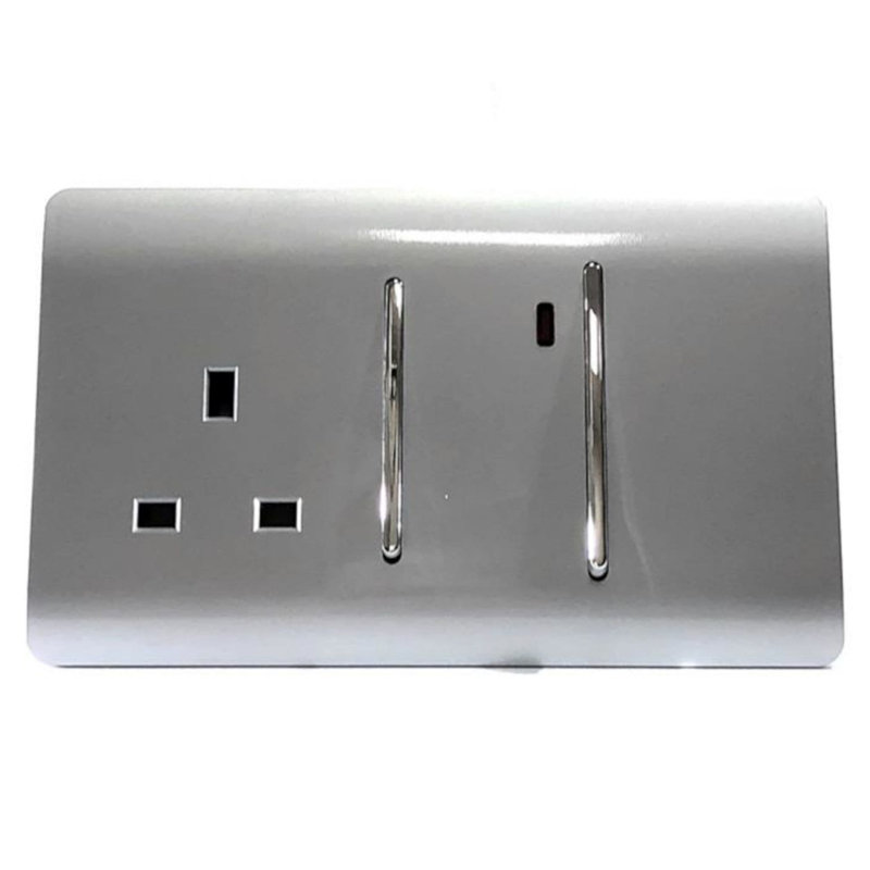 Trendi Switch 45 Amp Cooker Switch & 13 Amp Plug Socket with Neon, Silver