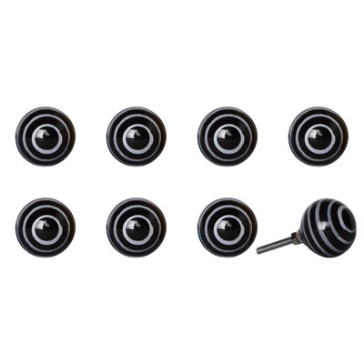 Ensemble de huit boutons de tiroir en céramique et métal noir et gris