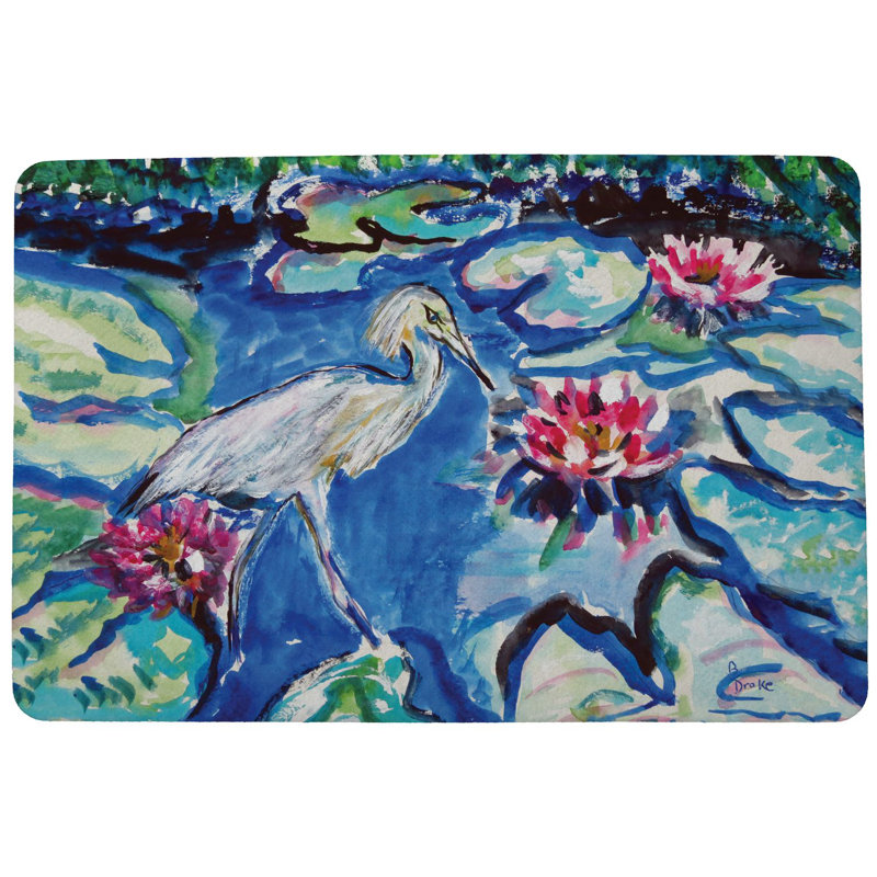 Tapis antidérapant Heron and Waterlilies, Rectangle 1 pi 6 po x 2 pi 2 po
