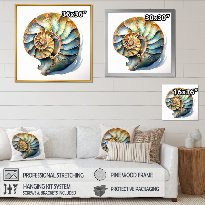 " Seashell Symphony I ", Silver Single Picture Framed, 16" H x 16" W x 1" D