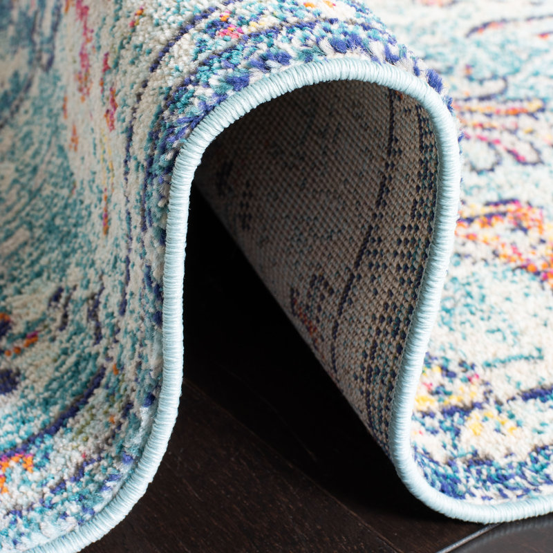 Felty Oriental Area Rug, Round 10', Blue/Red/Beige