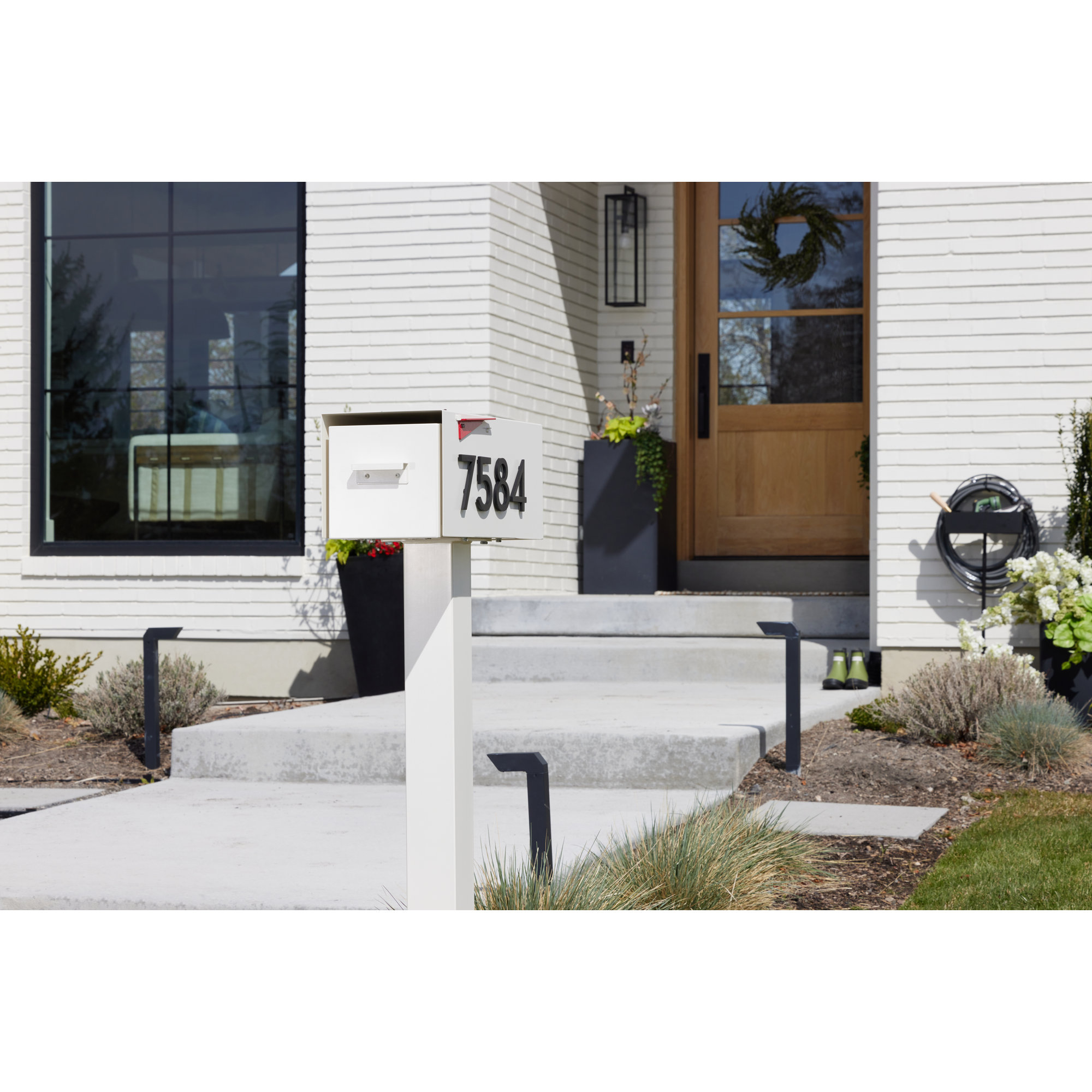 Malone Post Mounted Steel Mailbox, White/Black, Yes